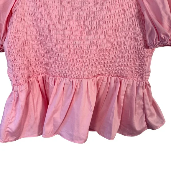 Astr The Label Smocked Pink Puff Peplum Sleeve Blouse Size S Cottagecore Boho - Picture 13 of 13